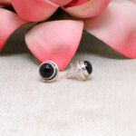 Gehna Jaipur Black Spinel Color Stone Stud Earrings In German Silver  For Girls & Women GE01-1486 - Image 6