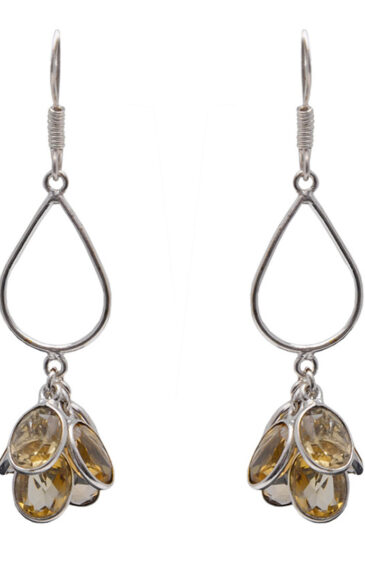 Gehna Jaipur Citrine Color Stone Bezel Setting Earrings In German Silver  For Girls & Women GE01-1519