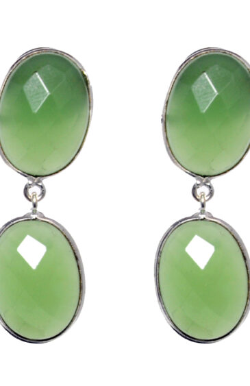 Gehna Jaipur Green Prehnite Stone Stud Earrings In German Silver  For Girls & Women GE01-1522