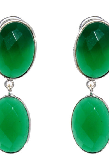 Gehna Jaipur Green Onyx Stone Stud Earrings In German Silver  For Girls & Women GE01-1523