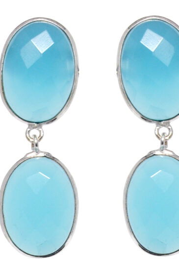 Gehna Jaipur Blue Chalcedony Stone Stud Earrings In German Silver  For Girls & Women GE01-1525