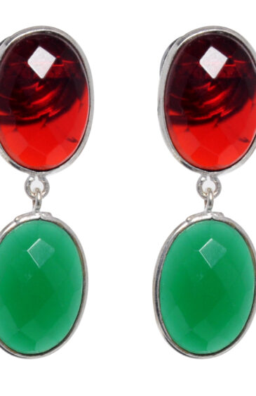 Gehna Jaipur Red Garnet And Green Onyx Stone Stud Earrings In German Silver  For Girls & Women GE01-1532