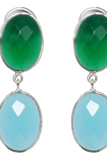 Gehna Jaipur Blue Chalcedony & Green Onyx Stone Stud Earrings In German Silver  For Girls & Women GE01-1534