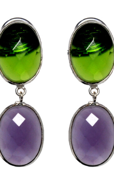 Gehna Jaipur Amethyst And Peridot Stone Stud Earrings In German Silver  For Girls & Women GE01-1535