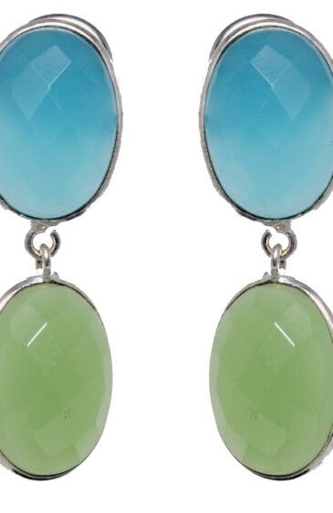 Gehna Jaipur Blue Chalcedony & Prehnite Studded Earrings In German Silver  For Girls & Women GE01-1537