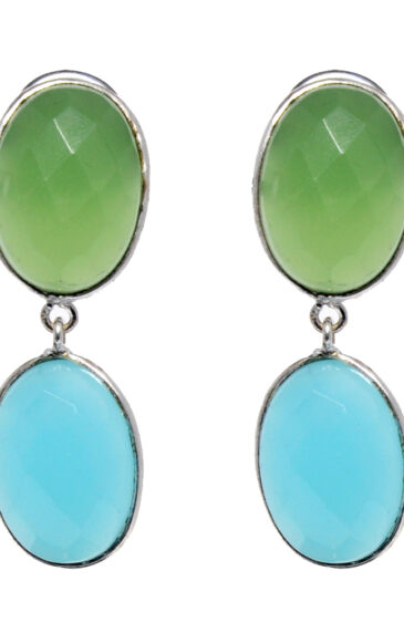 Gehna Jaipur Blue Chalcedony & Prehnite Studded Earrings In German Silver  For Girls & Women GE01-1539