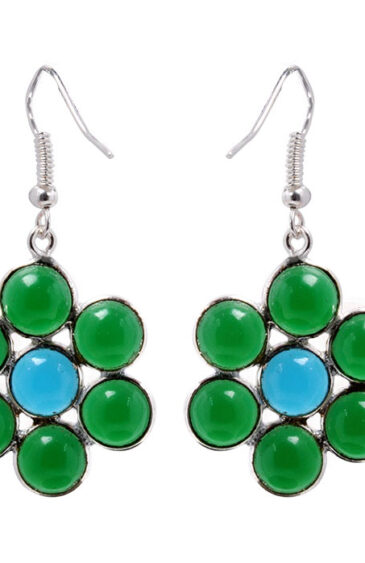 Gehna Jaipur Blue Chalcedony & Green Onyx Color Stone Studded Danglers For Girls & Women GE01-1542