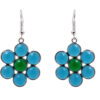 Gehna Jaipur Green Onyx & Blue Chalcedony Color Stone Flower Shaped Danglers For Girls & Women GE01-1543