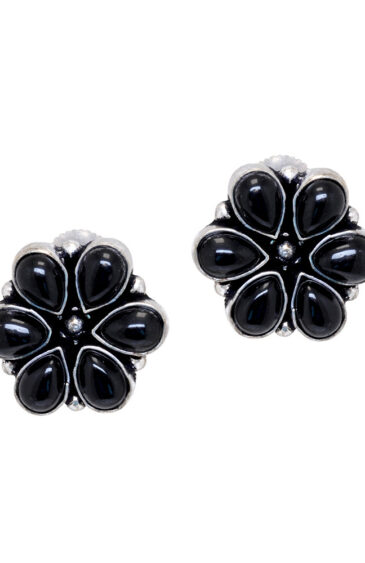 Gehna Jaipur Black Spinel Stone Studded Flower Shaped Studs Earrings For Girls & Women GE01-1642