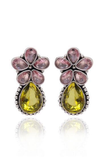 Gehna Jaipur Pink Kunzite & Lemon Topaz Color Stone Studded Earrings  For Girls & Women GE01-1665