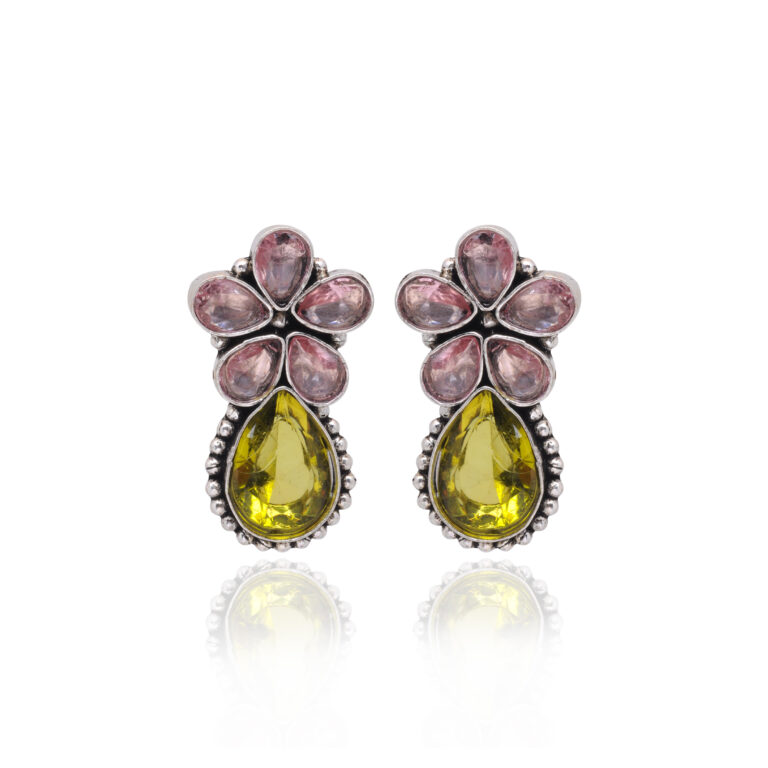 Gehna Jaipur Pink Kunzite & Lemon Topaz Color Stone Studded Earrings  For Girls & Women GE01-1665
