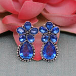 Gehna Jaipur Blue Topaz Color Stone Studded Earrings  For Girls & Women GE01-1666 - Image 4