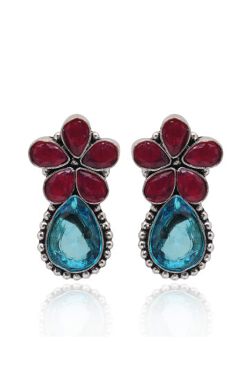 Gehna Jaipur Ruby & Blue Topaz Color Stone Studded Earrings  For Girls & Women GE01-1667