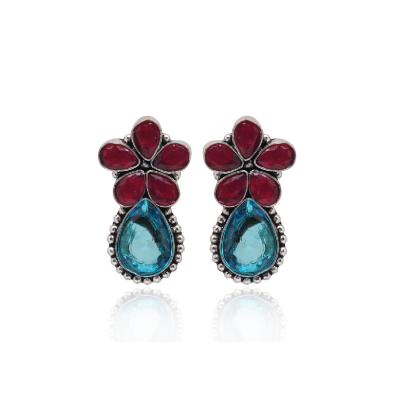 Gehna Jaipur Ruby & Blue Topaz Color Stone Studded Earrings  For Girls & Women GE01-1667