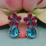Gehna Jaipur Ruby & Blue Topaz Color Stone Studded Earrings  For Girls & Women GE01-1667 - Image 4