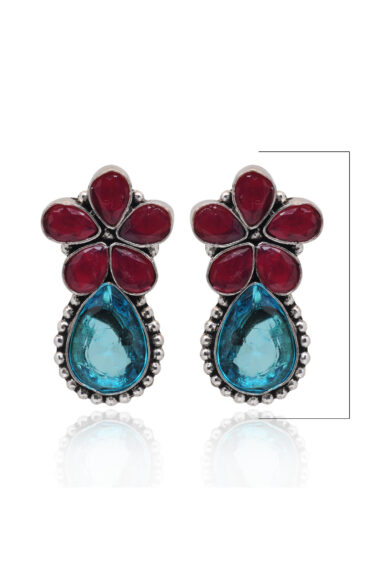 Gehna Jaipur Ruby & Blue Topaz Color Stone Studded Earrings  For Girls & Women GE01-1667