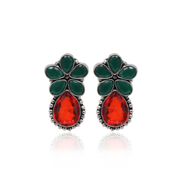 Gehna Jaipur Emerald & Red Quartz Color Stone Studded Earrings  For Girls & Women GE01-1668
