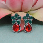 Gehna Jaipur Emerald & Red Quartz Color Stone Studded Earrings  For Girls & Women GE01-1668 - Image 3