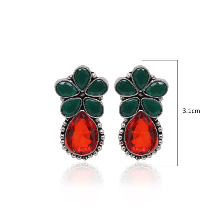 Gehna Jaipur Emerald & Red Quartz Color Stone Studded Earrings  For Girls & Women GE01-1668