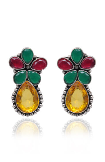 Gehna Jaipur Citrine Emerald & Ruby Color Stone Studded Earrings  For Girls & Women GE01-1669