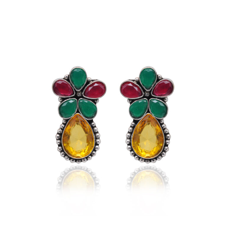Gehna Jaipur Citrine Emerald & Ruby Color Stone Studded Earrings  For Girls & Women GE01-1669