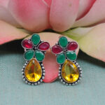 Gehna Jaipur Citrine Emerald & Ruby Color Stone Studded Earrings  For Girls & Women GE01-1669 - Image 4