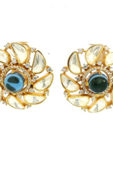 Gehna Jaipur Moissanite Polki & Blue Sapphire Studded Earring Made In 925 Silver For Girls & Women PJ-1001