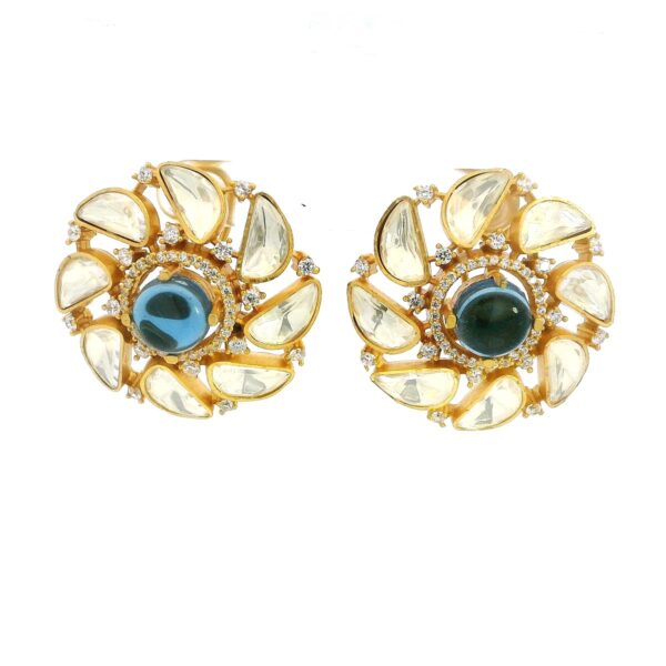 Gehna Jaipur Moissanite Polki & Blue Sapphire Studded Earring Made In 925 Silver For Girls & Women PJ-1001