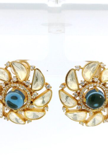Gehna Jaipur Moissanite Polki & Blue Sapphire Studded Earring Made In 925 Silver For Girls & Women PJ-1001