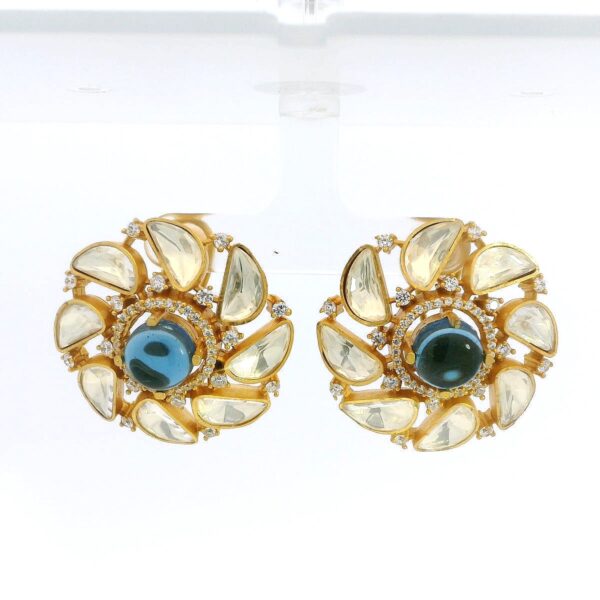 Gehna Jaipur Moissanite Polki & Blue Sapphire Studded Earring Made In 925 Silver For Girls & Women PJ-1001 - Image 2