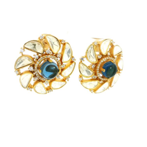 Gehna Jaipur Moissanite Polki & Blue Sapphire Studded Earring Made In 925 Silver For Girls & Women PJ-1001 - Image 3