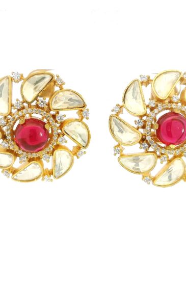 Gehna Jaipur Moissanite Polki & Rubellite Studded Earring Made In 925 Silver For Girls & Women PJ-1002