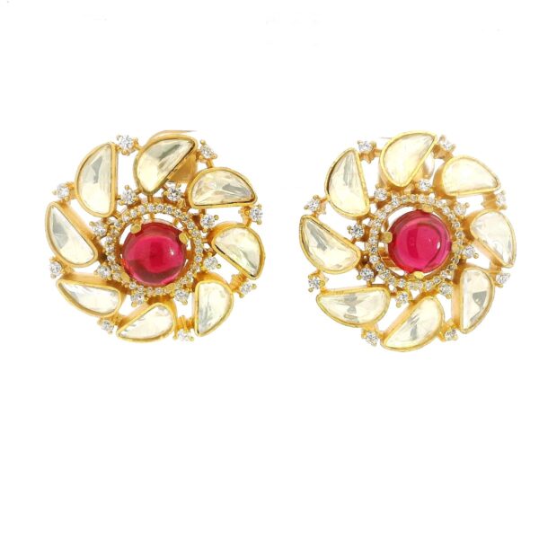Gehna Jaipur Moissanite Polki & Rubellite Studded Earring Made In 925 Silver For Girls & Women PJ-1002