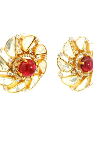 Gehna Jaipur Moissanite Polki & Rubellite Studded Earring Made In 925 Silver For Girls & Women PJ-1002