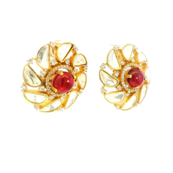 Gehna Jaipur Moissanite Polki & Rubellite Studded Earring Made In 925 Silver For Girls & Women PJ-1002 - Image 2