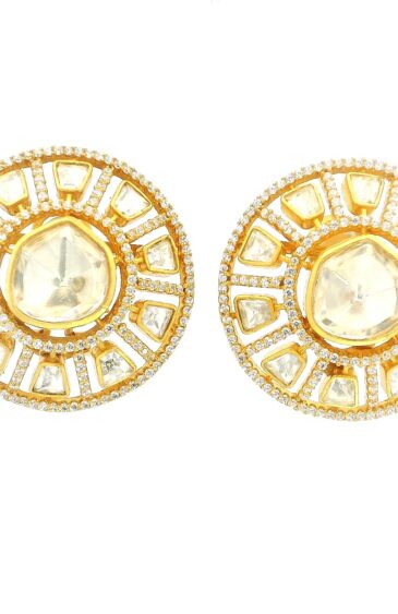 Gehna Jaipur Moissanite Polki Studded Round Shape Earring Made In 925 Silver For Girls & Women PJ-1003