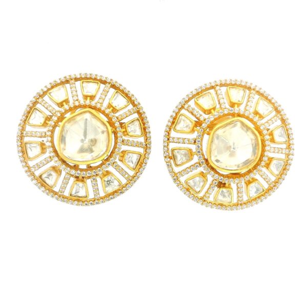 Gehna Jaipur Moissanite Polki Studded Round Shape Earring Made In 925 Silver For Girls & Women PJ-1003