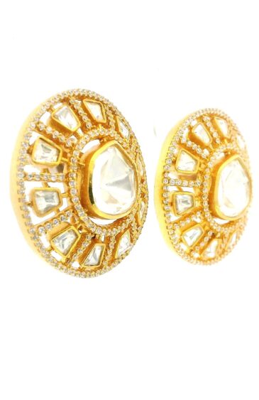 Gehna Jaipur Moissanite Polki Studded Round Shape Earring Made In 925 Silver For Girls & Women PJ-1003