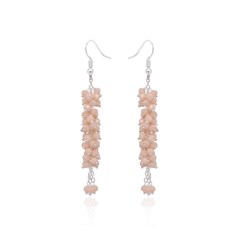 Gehna Jaipur Elegant Peach Beaded Cascade Earrings With Silver-Tone Chain For Girls & Women CE-1085
