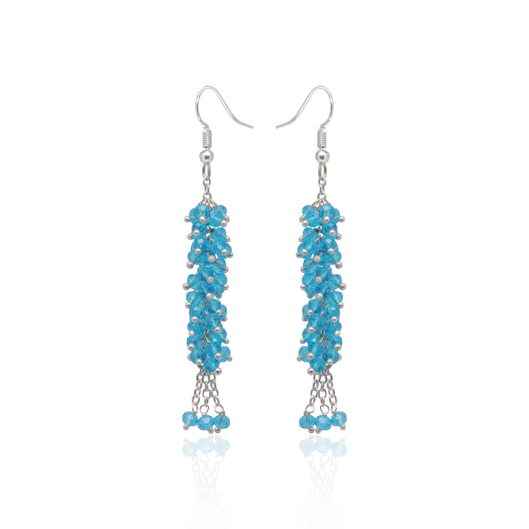 Gehna Jaipur Blue Topaz Color Beaded Dangle Drop Style Earrings For Girls & Women CE-1095