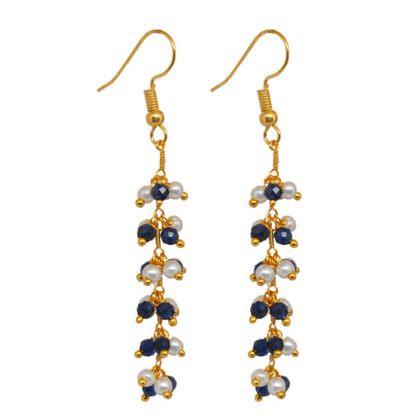 Gehna Jaipur Pearl & Blue Sapphire Zircon Beads Dangle Style Earrings For Girls & Women CE-1129