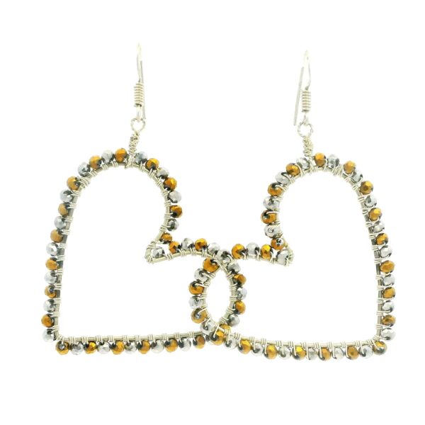 Gehna Jaipur Silver & Gold Pyrite Faceted Zircon Beads Studded Heart Shape Earring For Girls & Women CE-1182