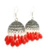 Gehna Jaipur Pearl & Ruby Red Color Stone Jhumki Style Earrings Silver Plated  For Girls & Women GE03-1259 - Image 4