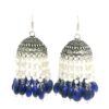Gehna Jaipur Pearl & Blue Sapphire Color Stone Jhumki Style Earrings Silver Plated  For Girls & Women GE03-1260
