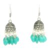 Gehna Jaipur Pearl & Green Onyx Color Stone Jhumki Style Earrings Silver Plated  For Girls & Women GE03-1261