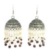 Gehna Jaipur Pearl & Red Garnet Color Stone Jhumki Style Earrings Silver Plated  For Girls & Women GE03-1262