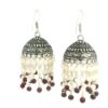 Gehna Jaipur Pearl & Red Garnet Color Stone Jhumki Style Earrings Silver Plated  For Girls & Women GE03-1262 - Image 3
