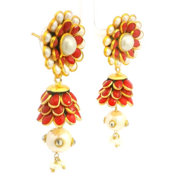 Gehna Jaipur Red Onyx, Pearl & White Sapphire Studded Pachi Earrings For Girls & Women FE-1377 - Image 3