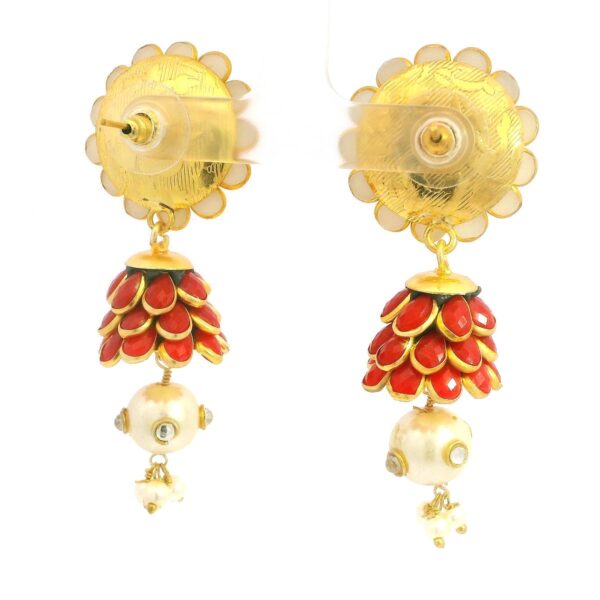 Gehna Jaipur Red Onyx, Pearl & White Sapphire Studded Pachi Earrings For Girls & Women FE-1377 - Image 4