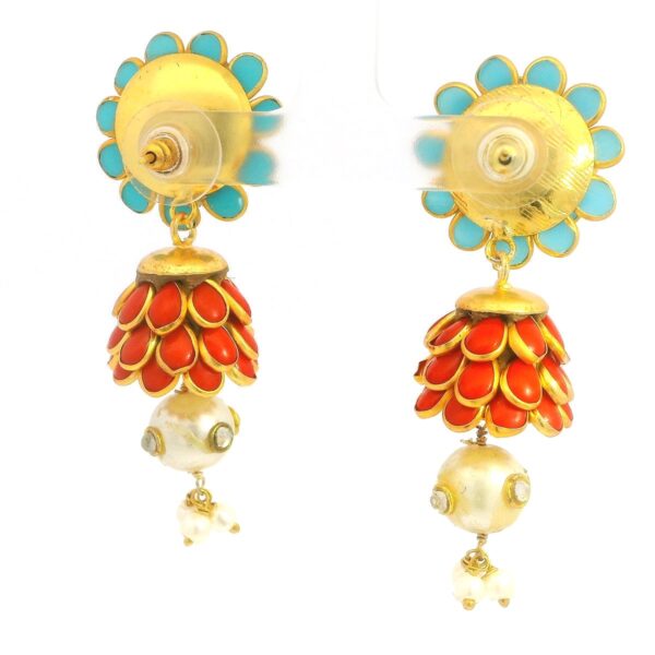 Gehna Jaipur Turquoise, Coral, Pearl & White Sapphire Studded Pachi Earrings For Girls & Women FE-1378 - Image 4